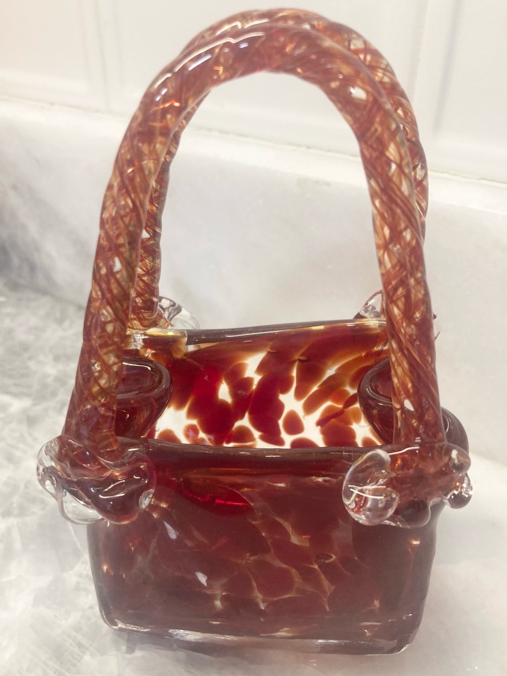Vintage Murano Amber Tortoiseshell Handblown Glass Purse Home Accent